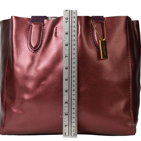 AUTHENTIC COACH PEBBLE LEATHER DERBY METALLIC BURGUNDY/PURPLE TOTE F39675 - Picture 10 of 15